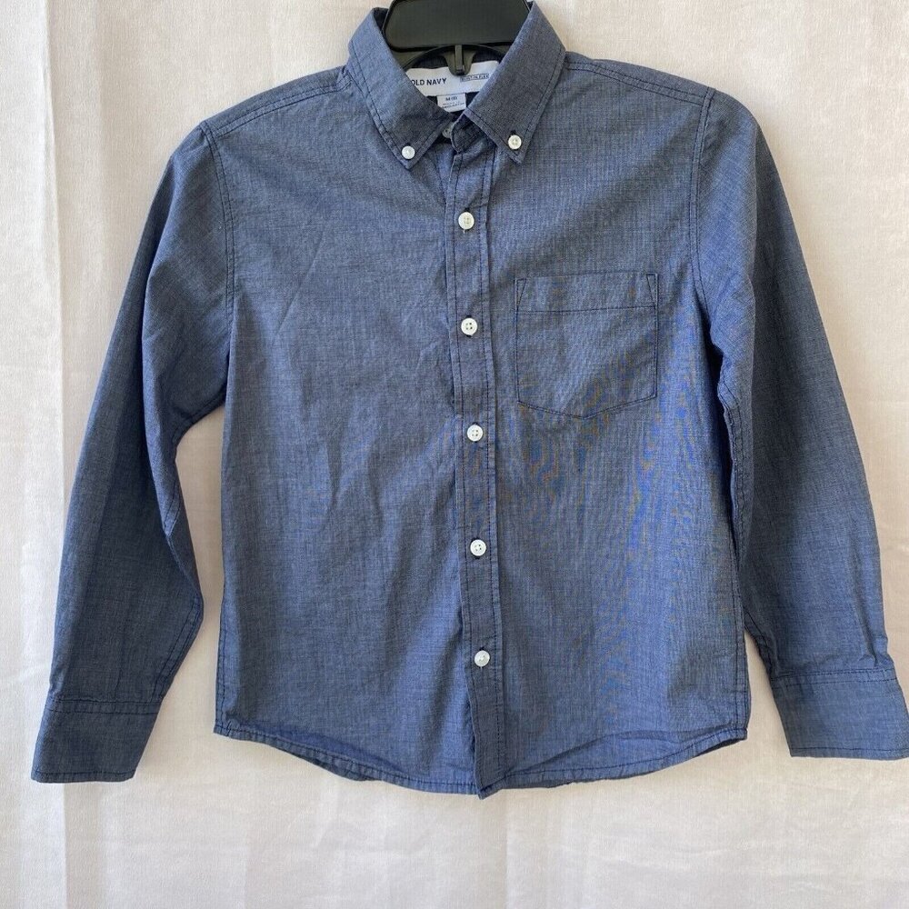 Old Navy Built-In Flex Collared Button-Up Long Sleeve Shirt Boys Medium 8 Gray